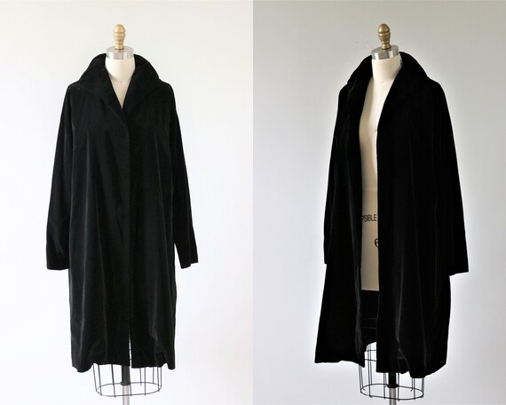 Black Opera Coat Swing Coat Dress Coat Open Front