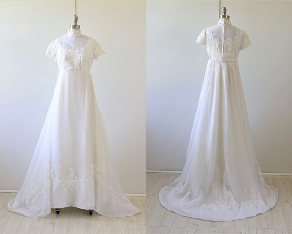 Vintage Wedding Dress 1960s Empire Waist Chiffon