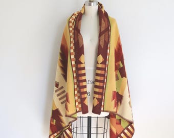 Vintage Pendleton Beaver State Wool Blanket Rust Brown Green Yellow Wool Cotton Blend