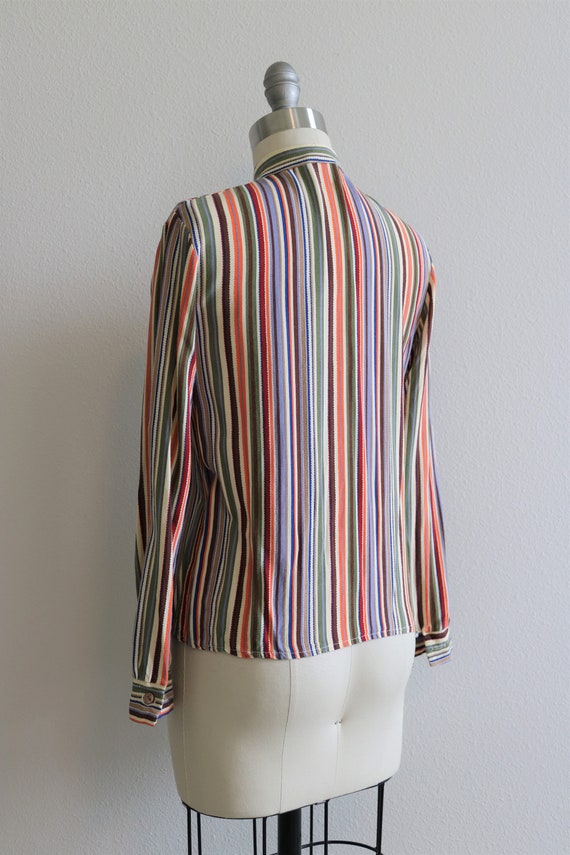 70s 80s Striped Girly Ruffled Jabot Collar Blouse Shi… Gem