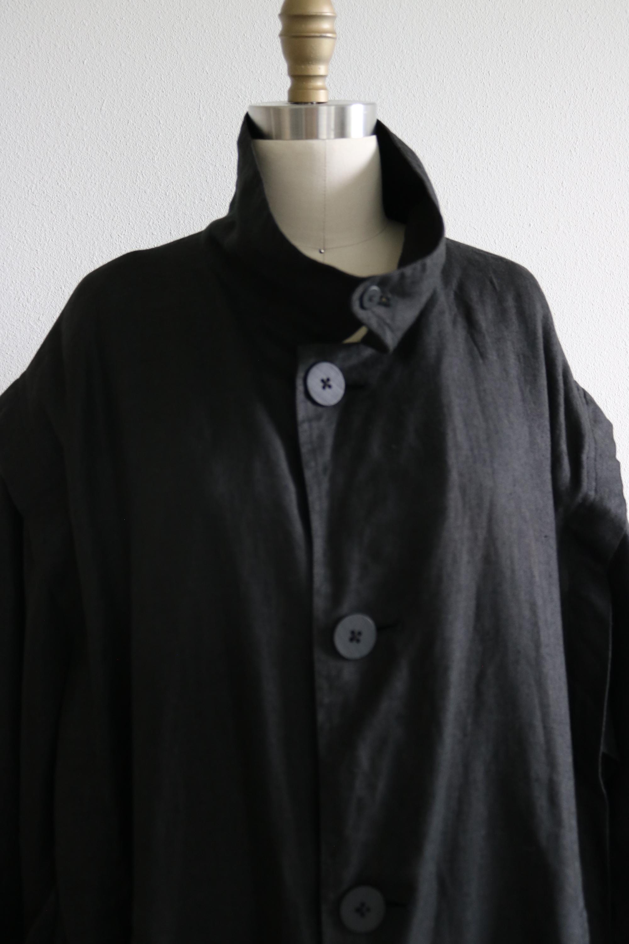 Vintage Arrston Volaju Kohshin Satoh Black Linen Long Coat 80's