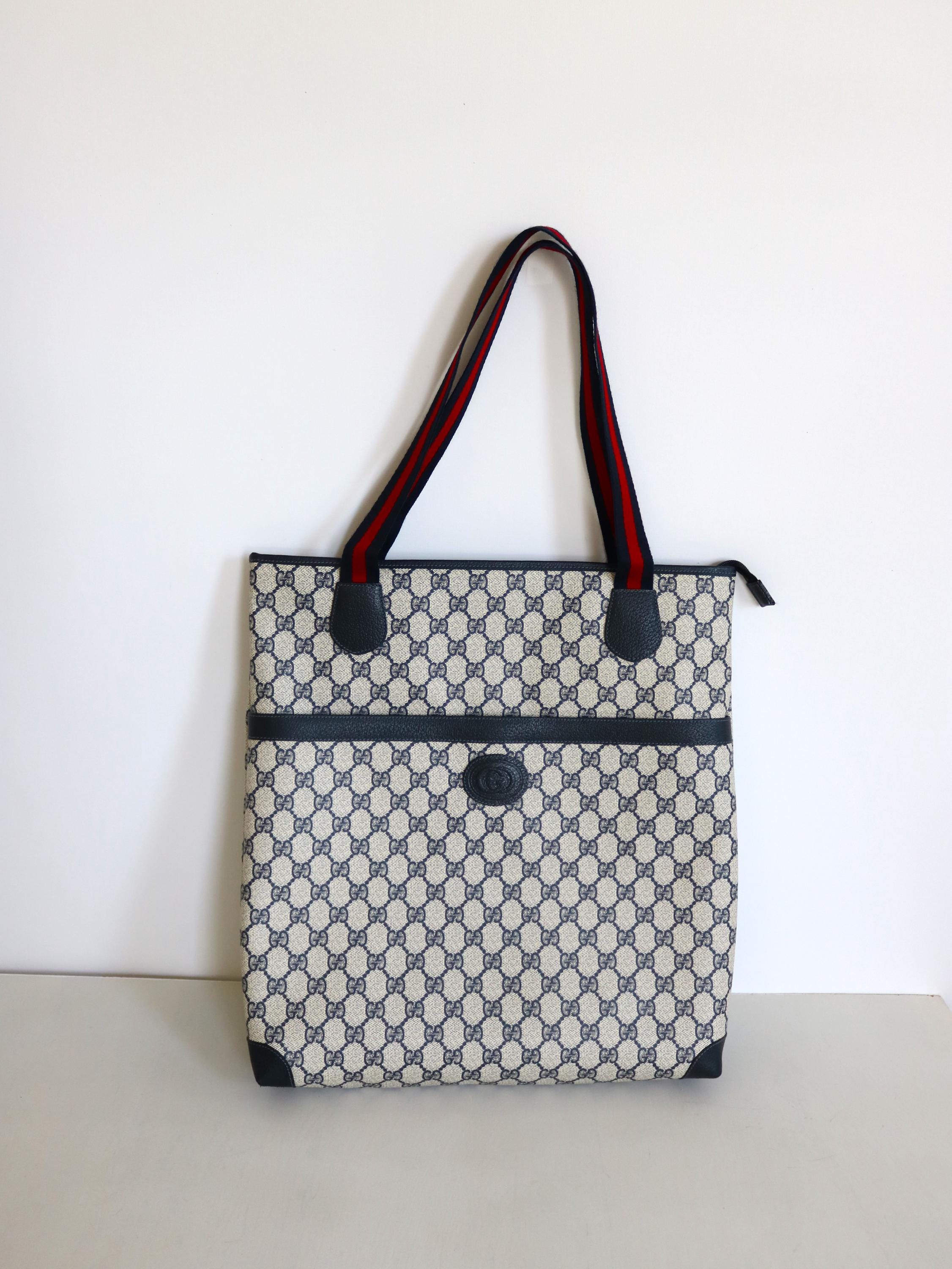 Vintage Gucci Tote Bag Sherry Line Monogram GG Navy Blue
