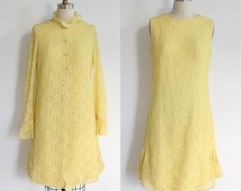 Vintage 1960s Yellow Lace Dress and Jacket Set: Bridal Attire