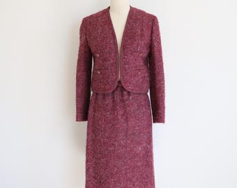 Conjunto de chaqueta y falda de bouclé vintage Conjunto de blazer y falda de lana morada