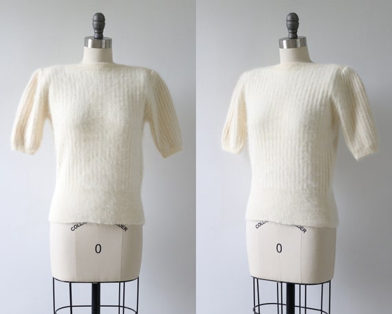 Angora Sweater Cream Short Sleeve Small