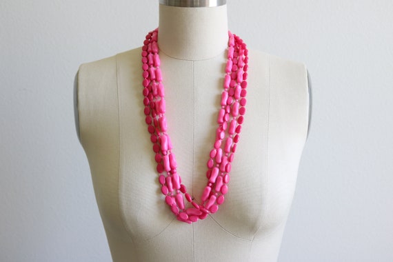 Hot Pink Multi Strand Necklace Vintage 1950s Mult… - image 5