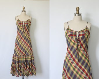 Vintage GAP Madras Cotton Dress Sundress Slip Dress Layers of Cotton Spaghetti Straps Lined Ruffled Hem