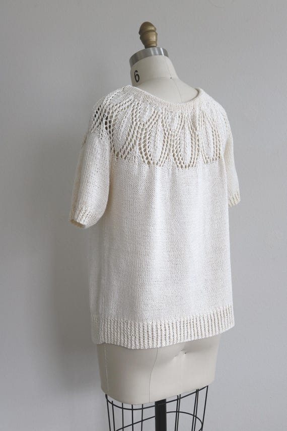 Knit Crochet Top Knit Sweater Blouse Natural White Vintage 1970s Hand Knit View 5