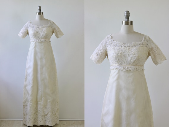 1960s Wedding Dress Empire Waist Short Sleeves