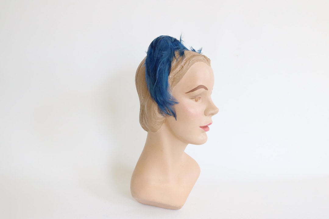 Vintage 1950s Blue Feather Headband Hat Fascinator Half Hat  display picture 2