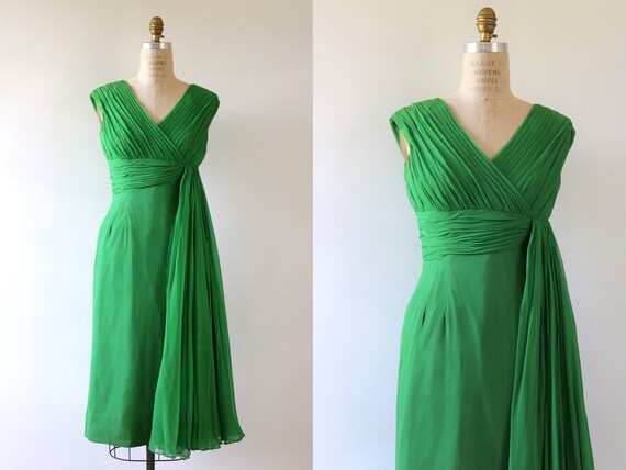 Chiffon Dress Formal Cocktail 1960s Mod Grecian