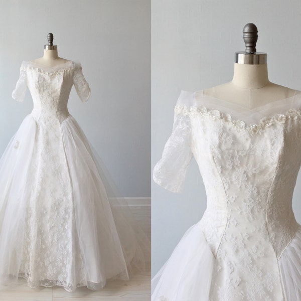 1950s Wedding Dress / 50s Wedding Dress / Lace and Tulle / Ballgown / Forever and Always