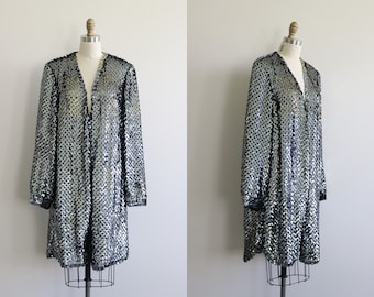 Black Sequin Jacket Blazer Duster Coat Evening Wear Vintage 1980s