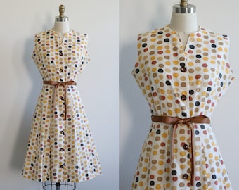 1950s Dress Cotton Sleeveless Sundress Polka Dot Print Dress Size Small S