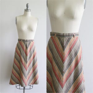 Cotton Midi Skirt Vintage 1970s Chevron Print A Line Skirt Casual