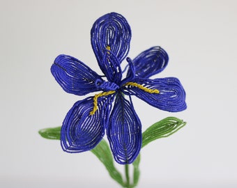 Beaded Flowers French Glass Beaded Flowers Blue Iris Flower