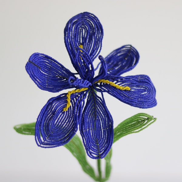 Beaded Flowers French Glass Beaded Flowers Blue Iris Flower