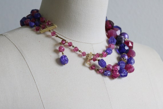 Purple Multi Strand Necklace Vintage 1950s Multi … - image 4