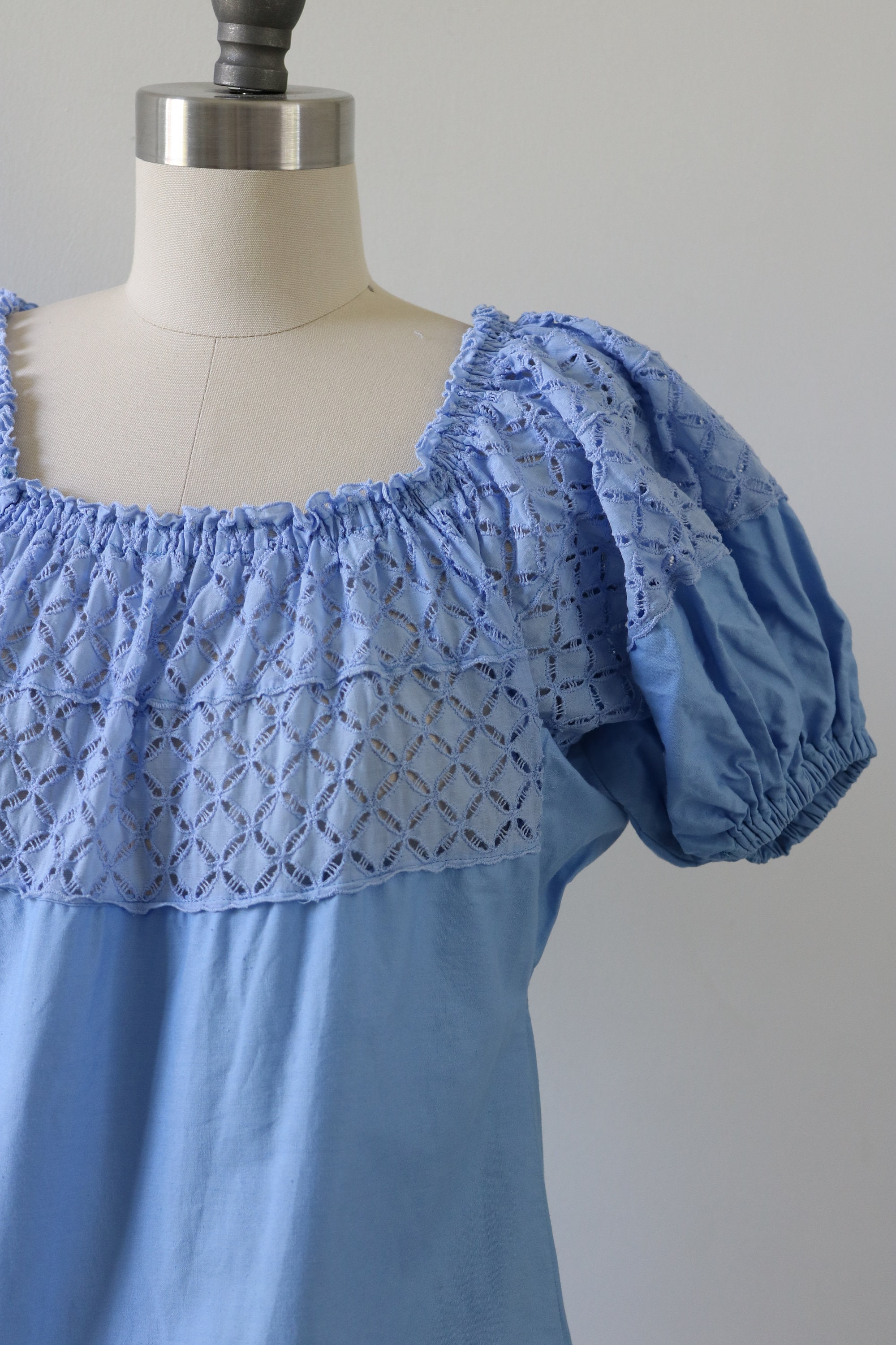 Smock Blouse Peasant Blouse Blue Elastic Neckline Etsy