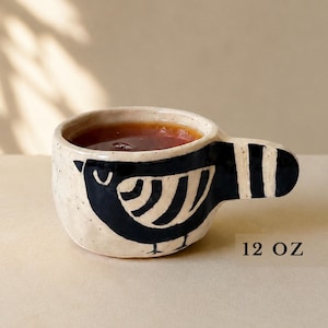 Handmade Ceramic Bird Mug, Hand-Painted Coffee Cup, Stoneware Mug