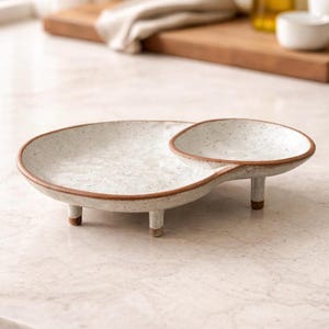 Handmade Ceramic Footed Divided Serving Dish, Snack and Dip Tray, Appetizer Platter