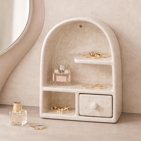Jewelry Organizer with Drawer, Tabletop Organizer, Ceramic Vanity Storage