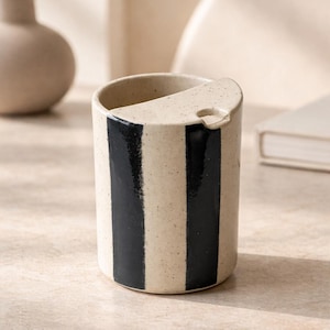 Hand-Painted Ceramic Travel Mug, Striped Stoneware To-Go Cup, Simple Gift for Dad