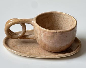 Handmade Pottery Cappuccino Cup & Saucer Set: Artisan Ceramic Tea Set