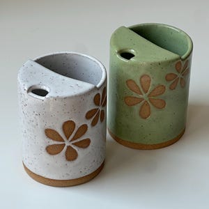 Hand-Painted Ceramic Travel Mug: Flowers Design, Handmade Pottery