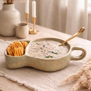 Handmade Ceramic Soup and Cracker Bowl: Unique Pottery Dipping Bowls