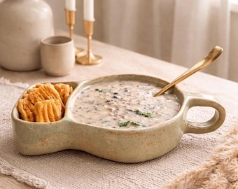 Bol à soupe et à collation divisé avec poche latérale - Plat en grès fait main