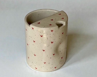 Handmade Ceramic Travel Mug with Thumb Rest, Half-Lid To-Go Cup, Fits Cup Holders