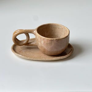 Handmade Pottery Cappuccino Cup & Saucer Set: Artisan Ceramic Tea Set