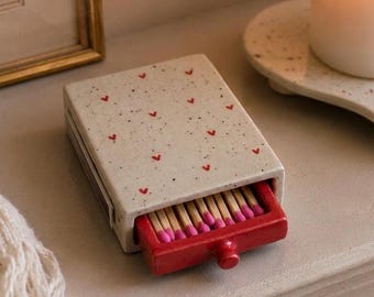 Handmade Ceramic Match Holder, Heart Matchbox Cover, Candle Lover Gift, Cozy Home Decor