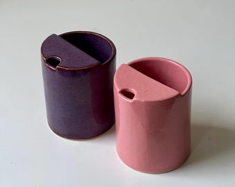 Two-Tone Ceramic Travel Mug, Handmade Stoneware To-Go Cup, Half-Lid Sip Mug