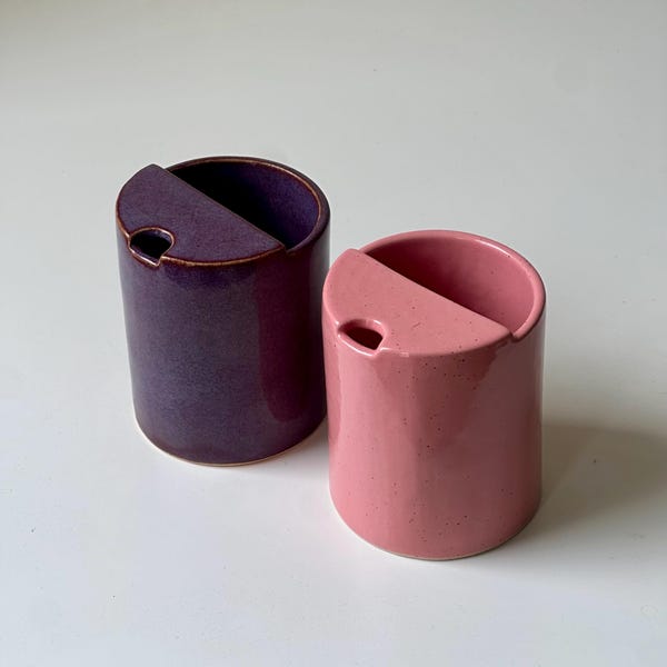 Two-Tone Ceramic Travel Mug, Handmade Stoneware To-Go Cup, Half-Lid Sip Mug