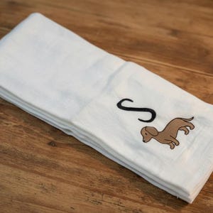 Personalized Dachshund Kitchen Towel, Embroidered Dog Tea Towel