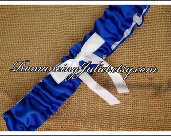 Luxe Satin Bridal Garter...You Choose the Colors....shown in royal blue/white