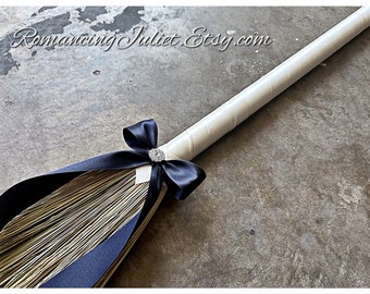 Classic Jump Broom Made .. You Choose the Colors ..shown in ivory/navy blue