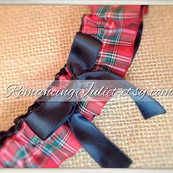 Classic Tartan Skirted Satin Bridal Garter....Custom Colors Available..shown with black accent