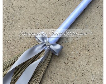 Classic Jump Broom Made .. You Choose the Colors ..shown in ivory/silver gray