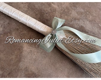 Classic Jump Broom Made .. You Choose the Colors ..shown in ivory/sage green