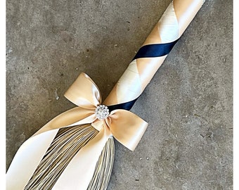 Classic Jump Broom Crossed Deluxe... You Choose the Colors ..shown in ivory/champagne/navy blue