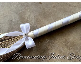 Classic Jump Broom Made .. You Choose the Colors ..shown in ivory/white