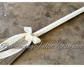 Classic Jump Broom Made .. You Choose the Colors ..shown in ivory/ivory