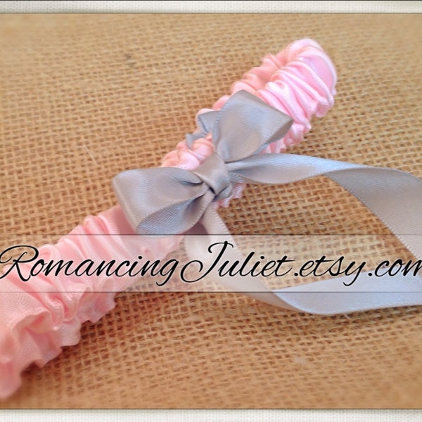 Simple Satin Bridal Garter with BONUS Something Blue shown in pale pink/silver gray