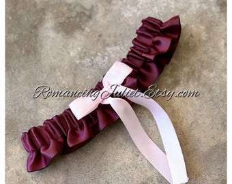 Satin Skirted Bridal Garter in burgundy/pale pink