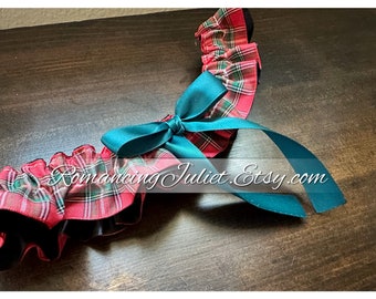 Classic Tartan Skirted Satin Bridal Garter....Custom Colors Available..shown with teal accent