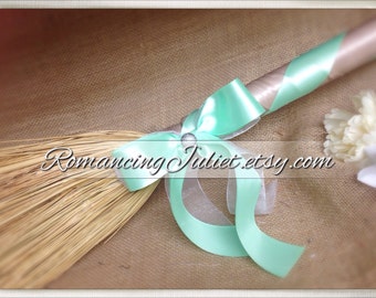 Classic Jump Broom with Delicate Pearl Accent ..shown in mint/silver gray