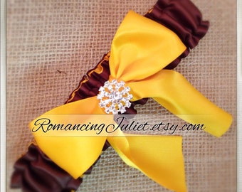 Simple Satin Deluxe Dual Color Bridal Garter with Rhinestone Accent...shown in yellow gold/chocolate brown